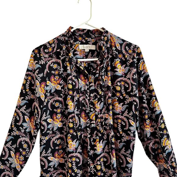 Loft Garden Pintuck Tunic Blouse Popover Top Sz Small Boho Floral Paisley - Picture 3 of 8